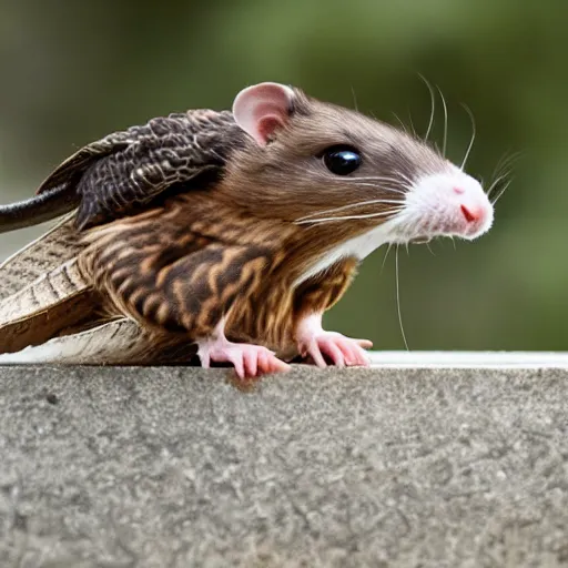 Image similar to a rat riding on the back of a falcon