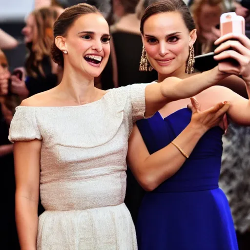 Prompt: Natalie Portman taking a selfie with Keira Knighley