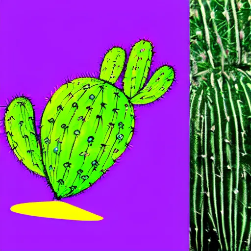 Image similar to a purple cactus. a green raven. in the future