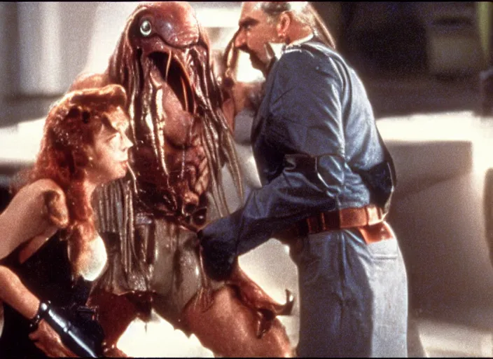 Prompt: scene from the 1 9 9 0 science fiction film poirot vs predator