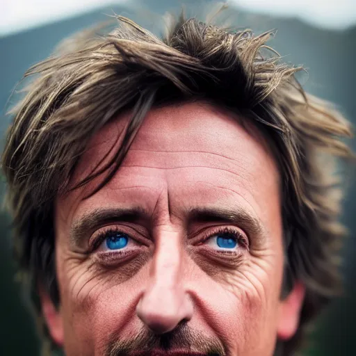 Prompt: closeup portrait of Richard Hammond as an Alpine driver at the formula 1 starting grid, by Steve McCurry and David Lazar, natural light, detailed face, CANON Eos C300, ƒ1.8, 35mm, 8K, medium-format print