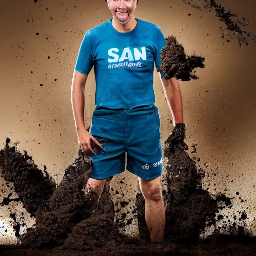 Prompt: high quality octane render of sam bankman fried with mud dripping out of his shorts whilst at the stock exchange