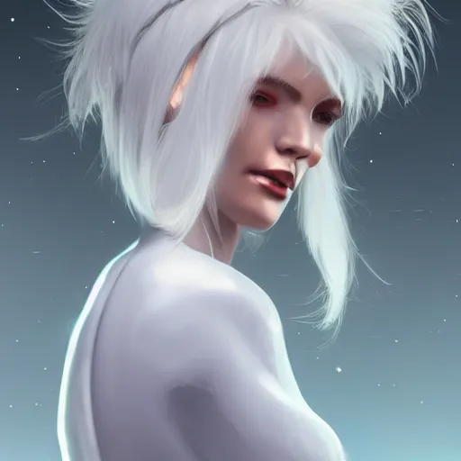 Prompt: beautiful white haired woman dressed in see through space suit in the style of zezhou chen artstation highly detailed, smooth, sharp focus