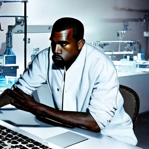 Prompt: Kanye West in the laboratory discovers a new element