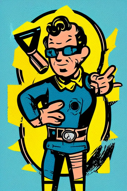 Image similar to fallout 7 6 retro futurist illustration art by butcher billy, sticker, colorful, illustration, highly detailed, simple, smooth and clean vector curves, no jagged lines, vector art, smooth andy warhol style