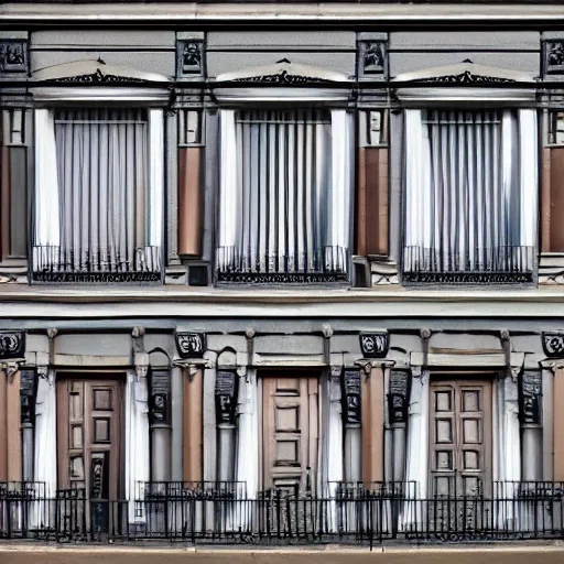 Prompt: hundred different makeshift doors combined on a building facade, ultra detailed, dslr, f 1 1, frontal view