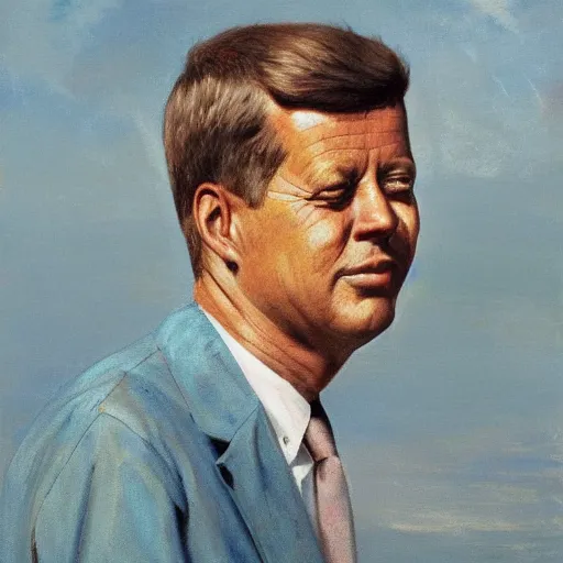 Image similar to portrait of john f kennedy, wrinkled, grey hair sitting on rocking chair, landscape of nantucket beach, dunes, ocean, bluff, handsome, hawaiian shirt, oil on canvas by william sidney mount - 1 9 8 2, trending on artstation