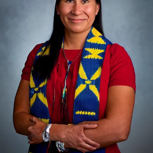 Image similar to official portrait of the united states president, 2024. she is a 38 year old native american woman. photograph