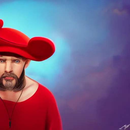 Prompt: A portrait of an evil sorecerer with a red hat, disneyy style, high detail, 8k