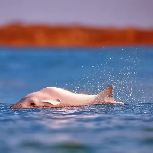 Image similar to a cute beluga on a beach, sun bathing, golden hour, vivid color, hyper realistic photograph