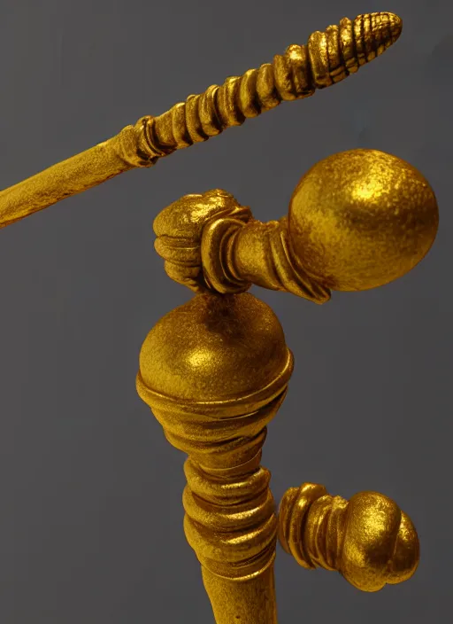 Image similar to an ancient golden fighting staff, Unreal 5, DAZ, hyperrealistic, octane render, dynamic lighting