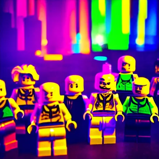 Prompt: Photo of lego minifigures partying at a rave, photography, award winning, 8K