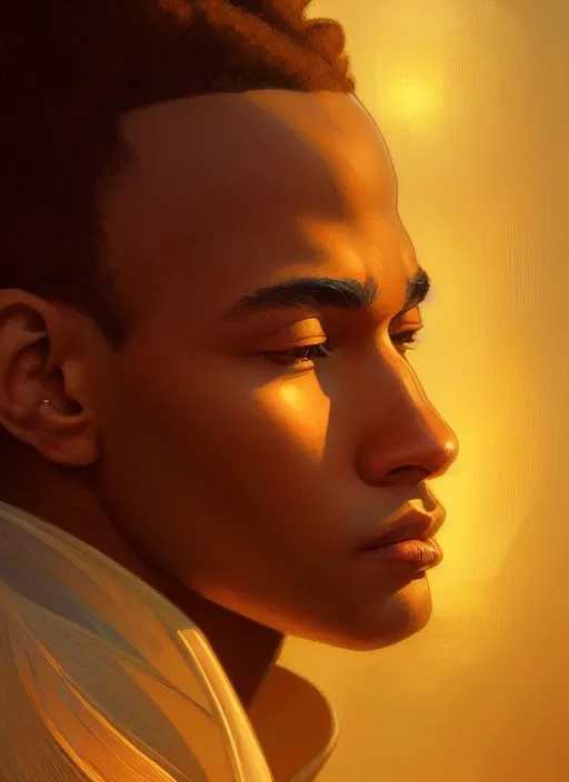 Image similar to symmetry!! portrait of terrence boyd, golden hour, intricate, elegant, highly detailed, digital painting, artstation, concept art, smooth, sharp focus, illustration, art by artgerm and greg rutkowski and alphonse mucha