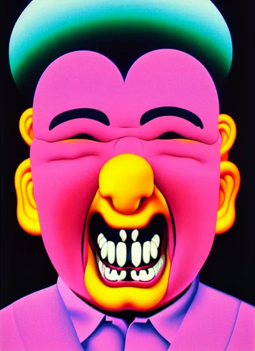 Image similar to evil laughing asian man by shusei nagaoka, kaws, david rudnick, airbrush on canvas, pastell colours, cell shaded!!!!!!!!, 8 k