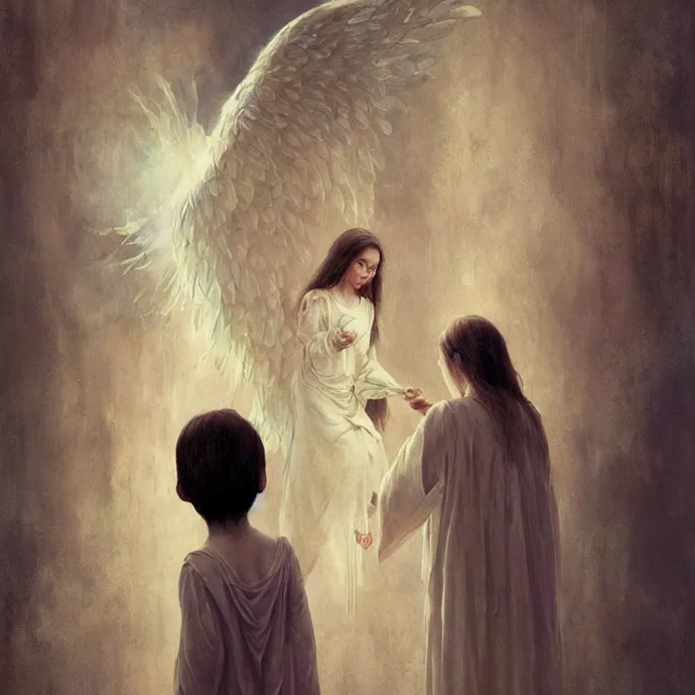 Prompt: angel watching mirror, 3 d render, esao andrews, surrealism, greg rutkowski