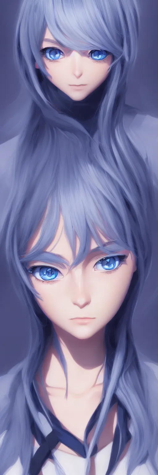 Prompt: high school girl split dimensions, azure blue eyes, silver hair, digital anime art, ilya kuvshinov, artgerm