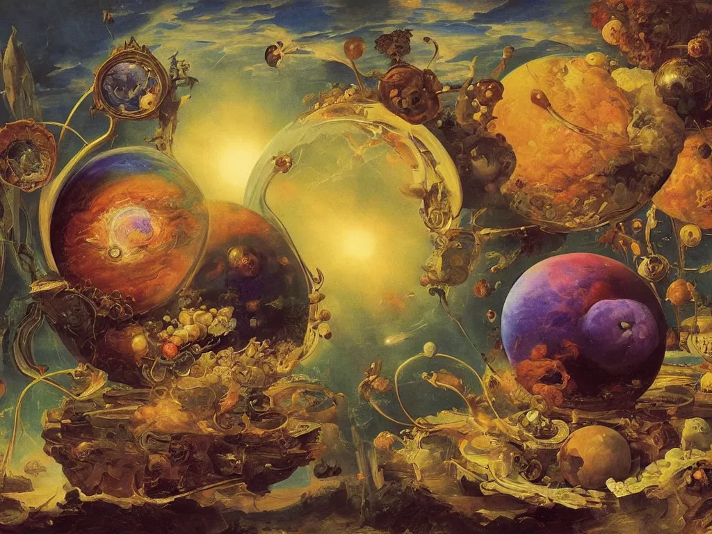Image similar to the universe is a spheroid region 7 0 5 meters in diameter, sunlight study, art nouveau, 3 d render, by jan davidz de heem and frederic edwin church and ( ( ( ( ( lisa frank ) ) ) ) )