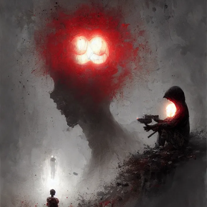 Image similar to 4k SCP-096 Shy Guy , art by greg rutkowski, art by craig mullins, art by thomas kincade, art by Yoshitaka Amano