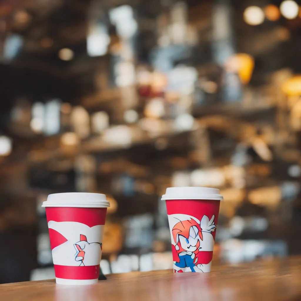Prompt: Sonic having a cup of tea at starbucks. Beautiful composition, hyperrealistic, 50 mm f 1.2, medium shot, indoor smooth light