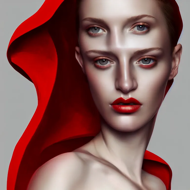 Image similar to epic professional digital art portrait of gorgeous thin white woman with perfect face in armoured red dress, detailed, by wayne haag, reyna rochin, iris van herpen, artstation, cgsociety, epic, stunning, gorgeous, much wow.