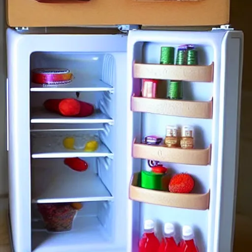 Image similar to tiny cute humonid fridge with human features, super cute, tiny , adorable, awww aspiring, very cute