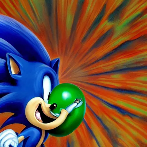 prompthunt: a distorted, surrealist painting of classic Sonic the