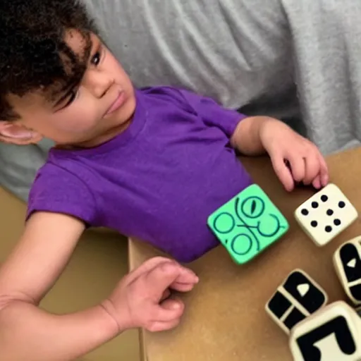 Image similar to photo of thanos playing with dominos