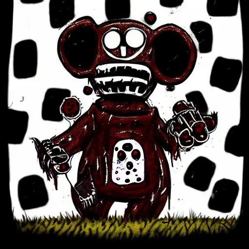 Image similar to dark art grunge cartoon drawing of a teddy bear with bloody eyes by - invader zim, loony toons style, horror theme, detailed, elegant, intricate
