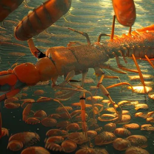 Image similar to lobsterpunk world. hyperdetailed photorealism, volumetric lighting, 3 d finalrender