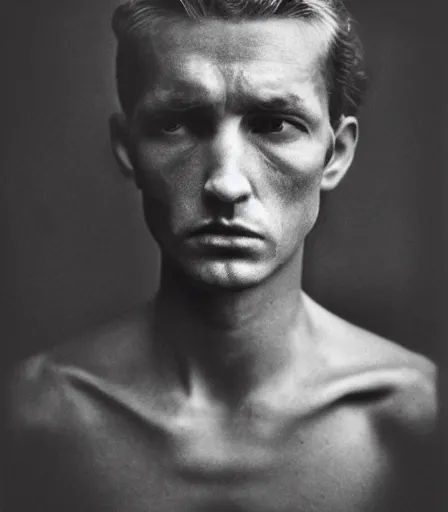 Image similar to a high quality, high detail, portrait of an attractive criminal by richard avedon, intense look in the eyes, moody, nostalgic