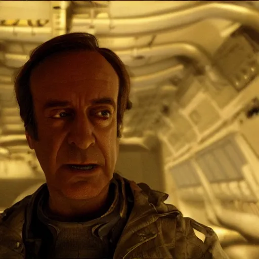 Image similar to film still of saul goodman in aliens, unreal engine, uhd, by ridley scott and h r giger, very detailed, realistic