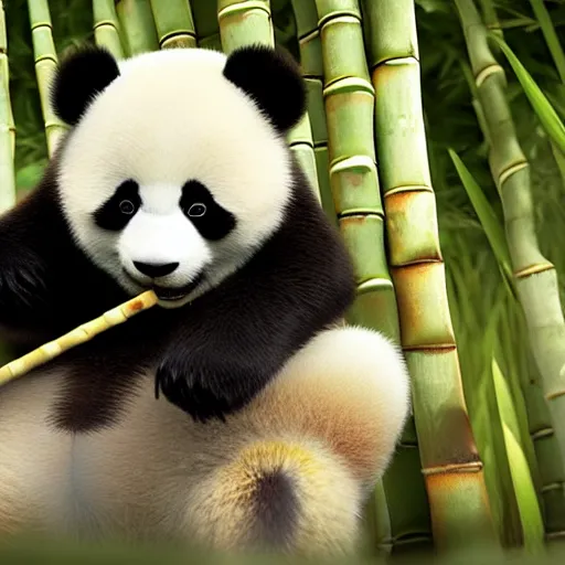 Prompt: cute fluffy panda eating bamboo, high quality 3 d pixar style render, unreal engine, detailed,