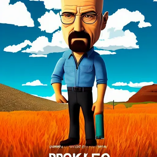 Image similar to poster for breaking bad, the movie, pixar remake