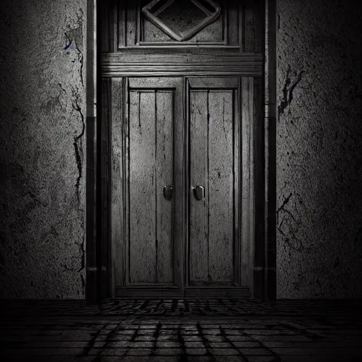 Image similar to A door to a forbidden world, Grimm, dark, somber, cinematic lighting