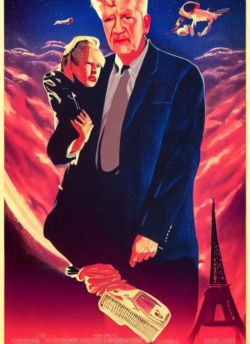 Image similar to a movie poster with david lynch, poster art by drew struzan, featured on reddit, retrofuturism, movie poster, reimagined by industrial light and magic, poster art