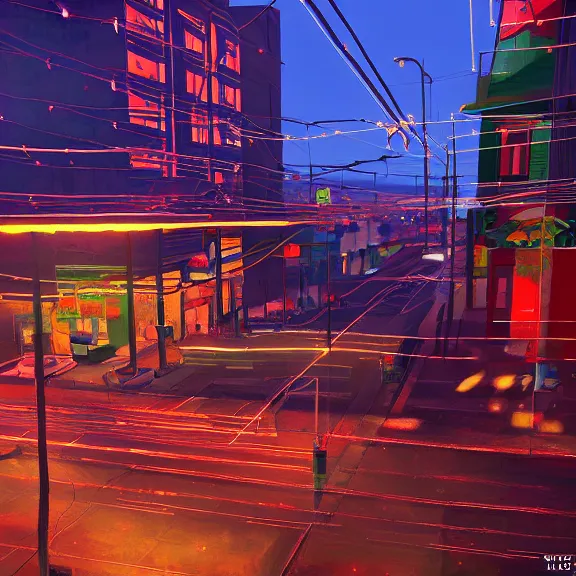 Image similar to Downtown Mexico, string lights, colorful lighting, night, realism, intricate abstract, ((gta 5 screenshot house)), by Tooth Wu, by Lienzo Óleo Paisaje, by Greg Rutkowski