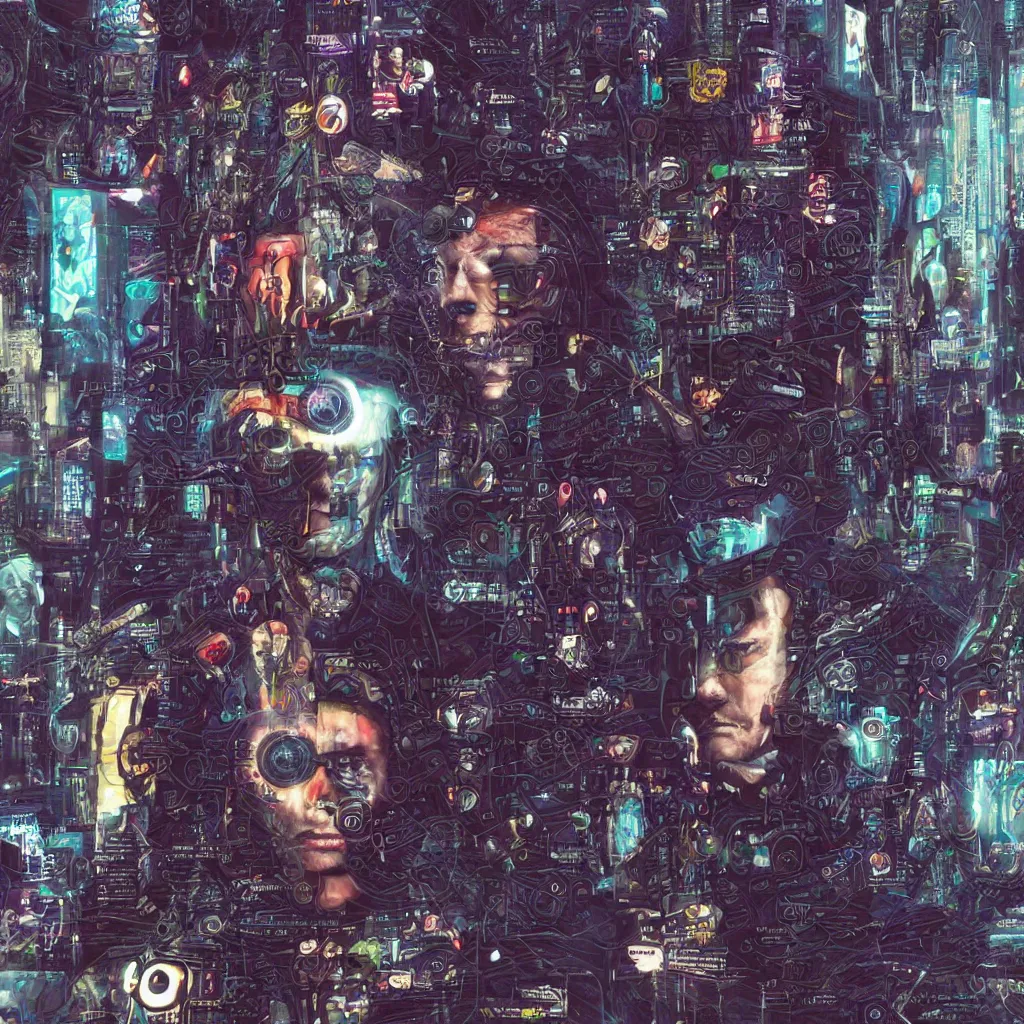 Prompt: all-seeing face of the digital god; cyberpunk-mysticism