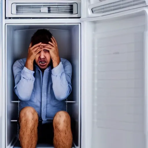 Image similar to man hiding inside a refrigerator