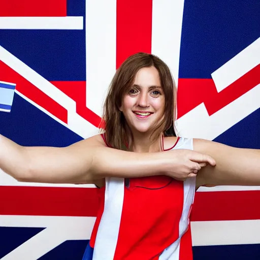 Image similar to an british person holding a british flag, a french person holding a french flag, a german person holding a german flag. realistic studio portrait, museum quality, hyperrealistic, artstation, prizewinning