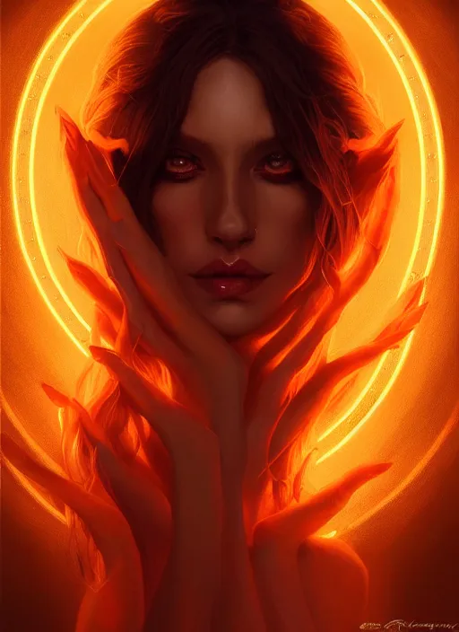 Prompt: portrait of a satanic witch, intricate, elegant, glowing lights, highly detailed, digital painting, artstation, glamor pose, concept art, smooth, sharp focus, illustration, art by artgerm and greg rutkowski, artey freytag