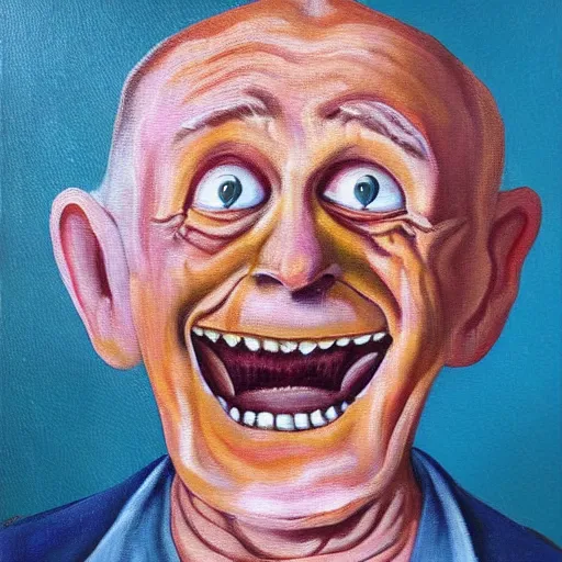 Image similar to a scary painting of a happy old man