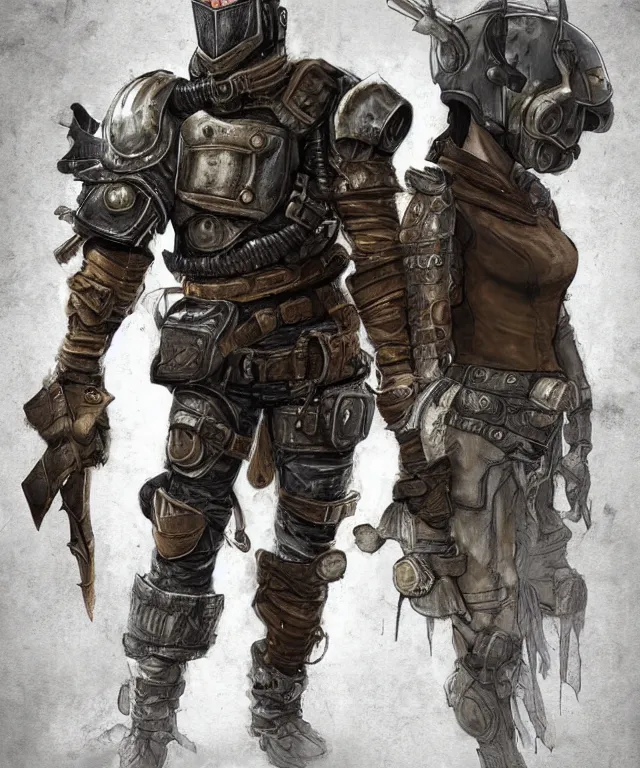 Image similar to full body character portrait of a post - apocalyptic knight in the style of pathfinder / fallout trending on artstation deviantart pinterest photorealistic hd 8 k highlights and shadow detailed high resolution