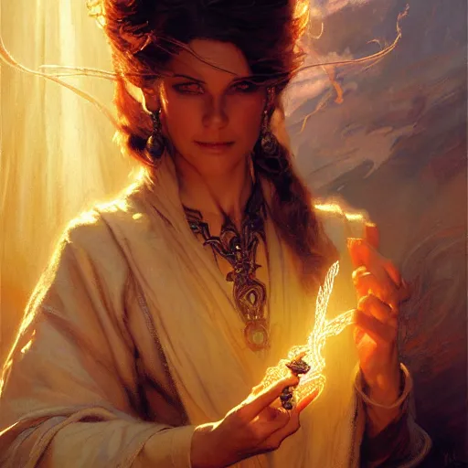 Image similar to stunning female wizard casting his shadow spell, highly detailed painting by gaston bussiere, craig mullins, j. c. leyendecker, 8 k