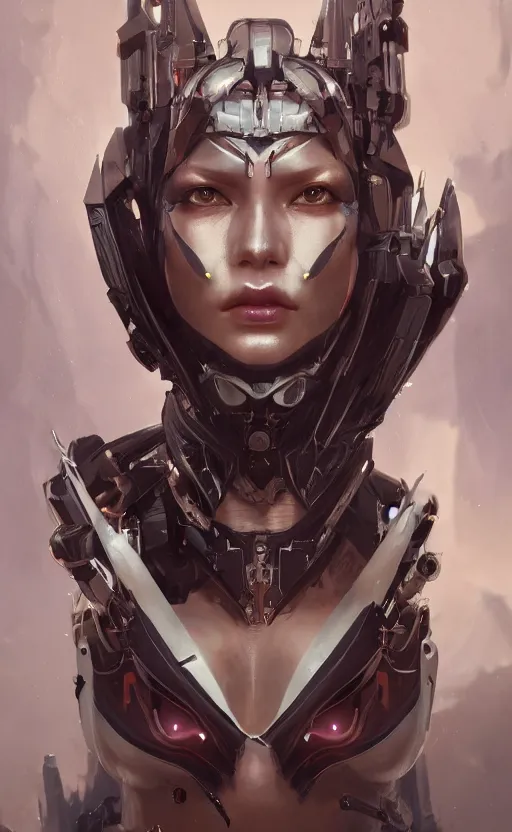 Image similar to a cyborg succubus, flawless symmetrical pretty cute face, greg rutkowski, 8 k, shallow depth of field, intricate detail, concept art,