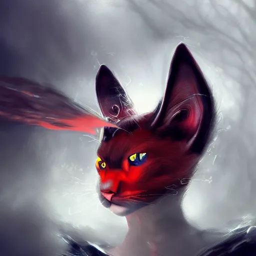 Prompt: fantasy devil cat with red eyes and smoke, high detail, digital art, beautiful , concept art,fantasy art, 4k