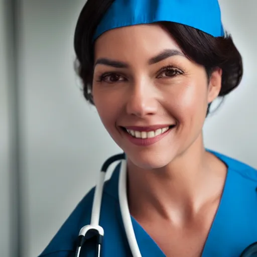 Prompt: close up face female portrait of a nurse