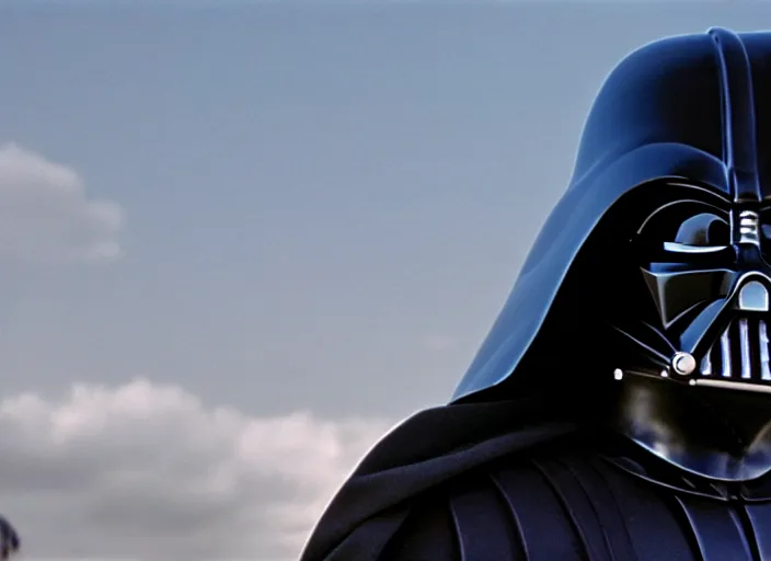 Image similar to film still of Darth Vader as William the man in black in Westworld ,