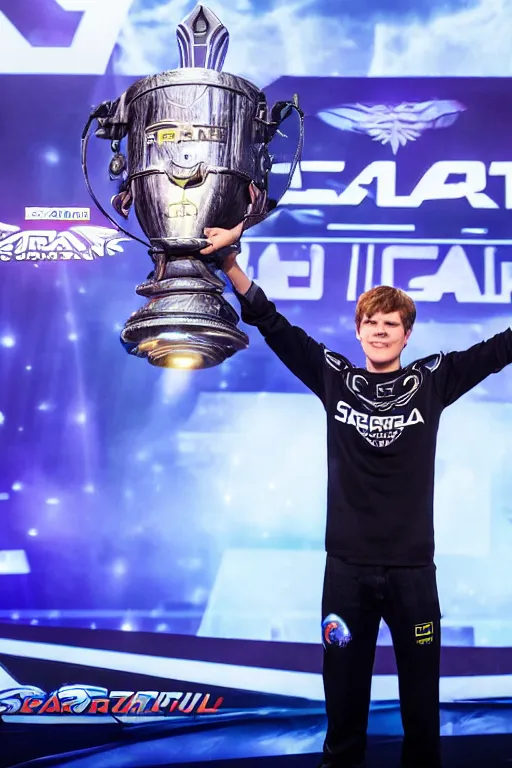 Image similar to serral wins the biggest starcraft tournament in the shadow dimension