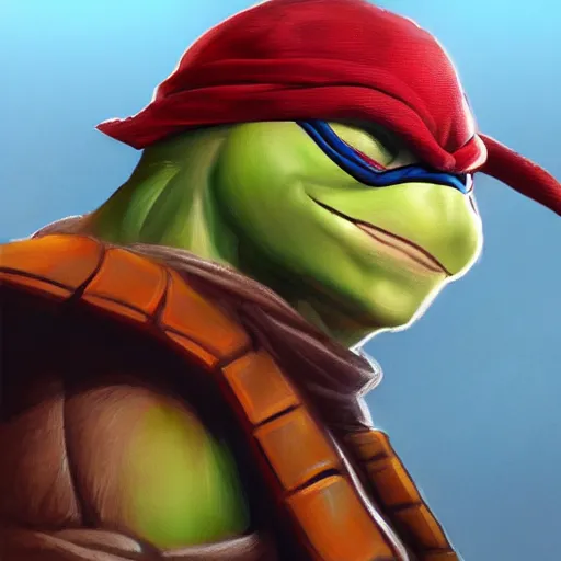 Prompt: teenage mutant ninja turtle, michelangelo, old, handsome, portrait, profile, intricate, detailed, volumetric lighting, scenery, digital painting, highly detailed, artstation, sharp focus, illustration, concept art, ruan jia, steve mccurry