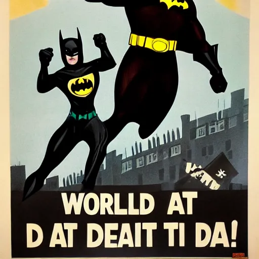 Image similar to a world war 2 propaganda poster featuring batman saying we can do it, hd, intricate detail, realistic